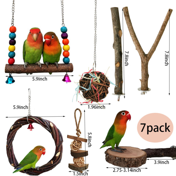 Fågelleksaker för papegojor，7 Tuggleksaker i fågelbur - hängande leksak för papegojor