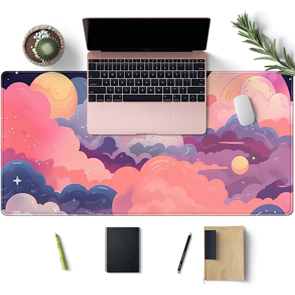 Sød Skrivebordsmatte Kawaii Skyer Rosa Lilla Skrivebordsunderlag Anime Mussemåtte 31.5''X 15.7'' Stor Fuldt Skrivebord Gaming Mussemåtte Laptop C