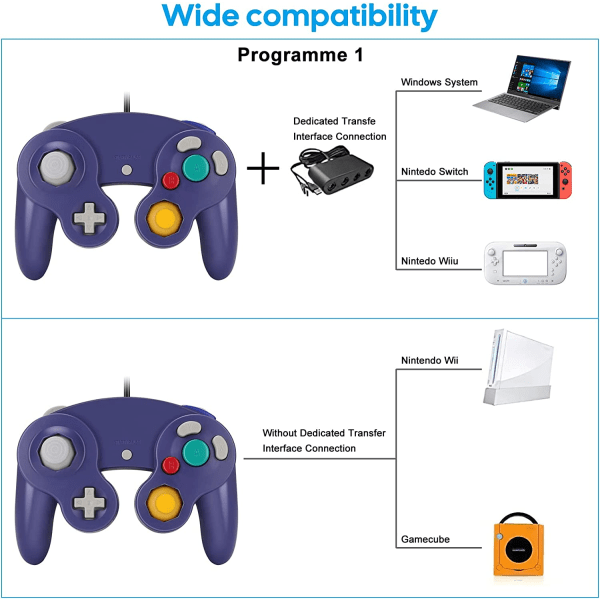 Gamecube Gamepad, 2-pack Klassisk Gamepad med Vibrationsjoystick