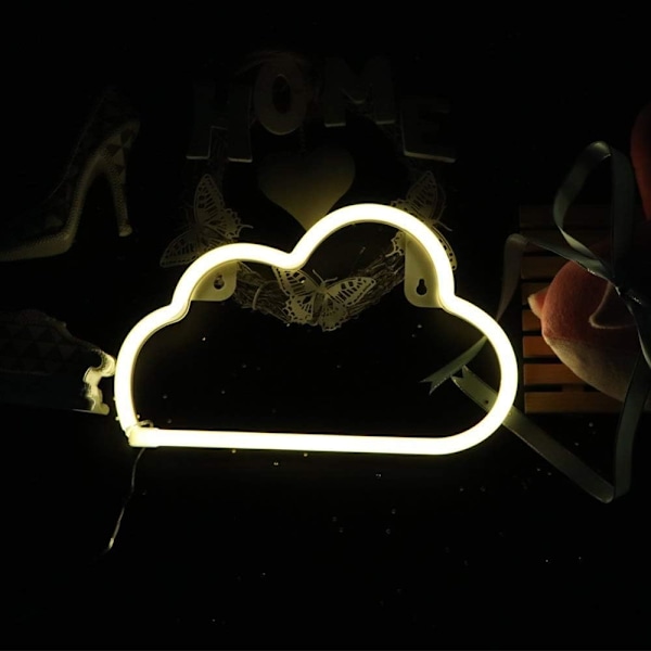 LED Cloud Shaped Sign Decor Light Warm White Neon Light Batteri/USB
