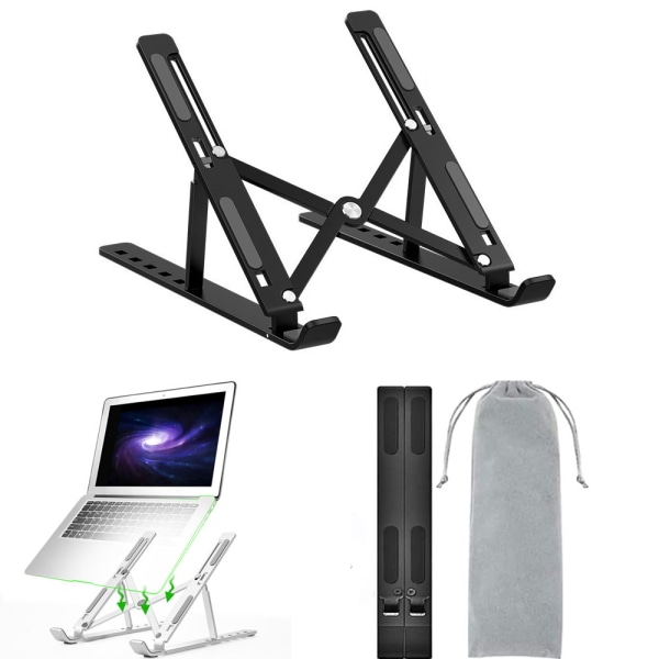 1 stk. (sort) bærbar computerstand, justerbar aluminium ventileret bærbar computer