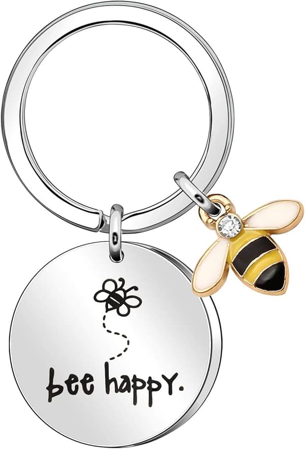 Nyckelring för kvinnor \"Bee Happy\" Nyckelring Nyckelring (Silver), Present fo