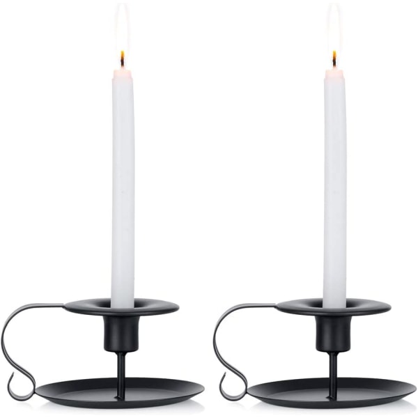 2 Pcs Retro Iron Candelabrum Simple Black Chamberstick Candlesti