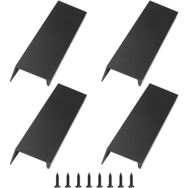 4 stk. sorte køkkenskabshåndtag med 8 skruer, aluminiumskabine