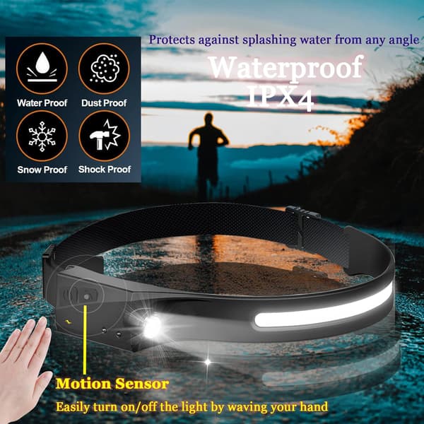 2-pack LED-pannlampa med sensor, kraftfull pannlampa COB XPE