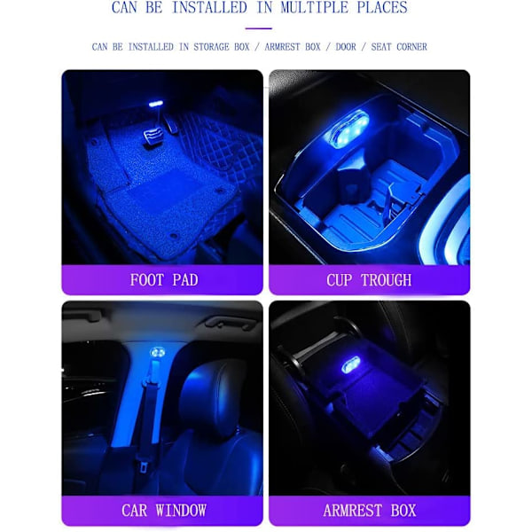 4 kpl langatonta LED-valoa auton sisätiloihin, auton LED-valot sisällä