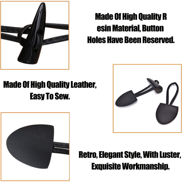 Horn Button Læder 10PCS Horn Button Duffle Coat Lukning Pu Læder Horn Toggle Lukning Resin Lukning Toggle Lukning Knapper Frakke Jakke Syning DIY Knap Sort