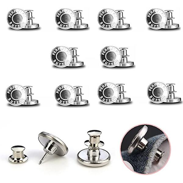 10 stk. Jeans-knapp, 17mm avtakbar metall DIY-knapp, justerbar