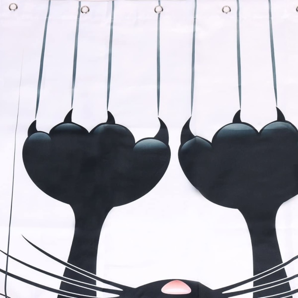 DIY dusjforheng, morsomt kattemønster, med kroker (svart katt