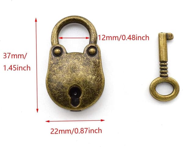 Sæt med 2 mini gamle stil Archaize hængelås med nøgle, antik bronze