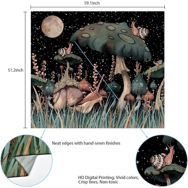 Trippy Svampetapet Moon og Stjerner Tapestry Snegletalpet