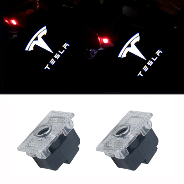 Tesla-auton ovenvalo 2 kpl, Led-auton logovalot, auton ovenprojektori Tesla Model 3-, Model S-, Model X-, Model Y -malleihin