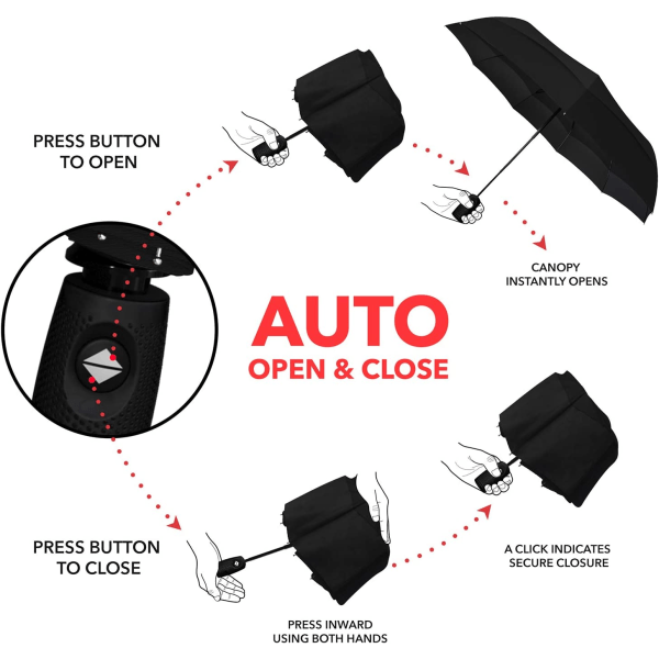 Paraply - automatisk sammenleggbar paraply - kompakt, liten, vindtett