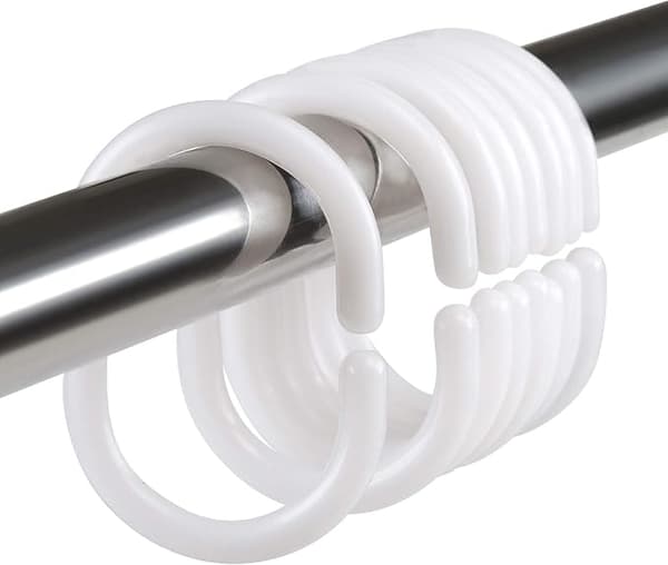 24-pack enkelkrok plastduschringar (vit), gardintillbehörsringar, 24 enheter