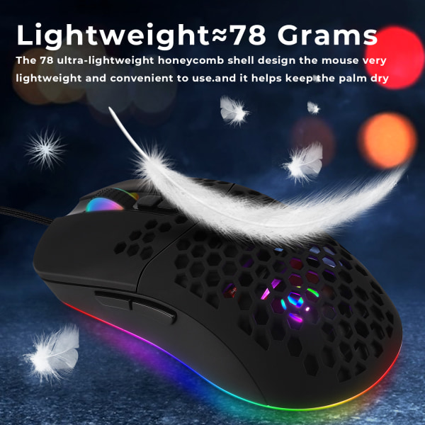 Typ-C Trådbunden Lätt 5 RGB Bakgrundsbelyst Mus 7200DPI Compute