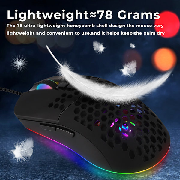 Type-C-liitäntäinen kevyt 5 RGB-taustavalaistu hiiri 7200DPI Compute