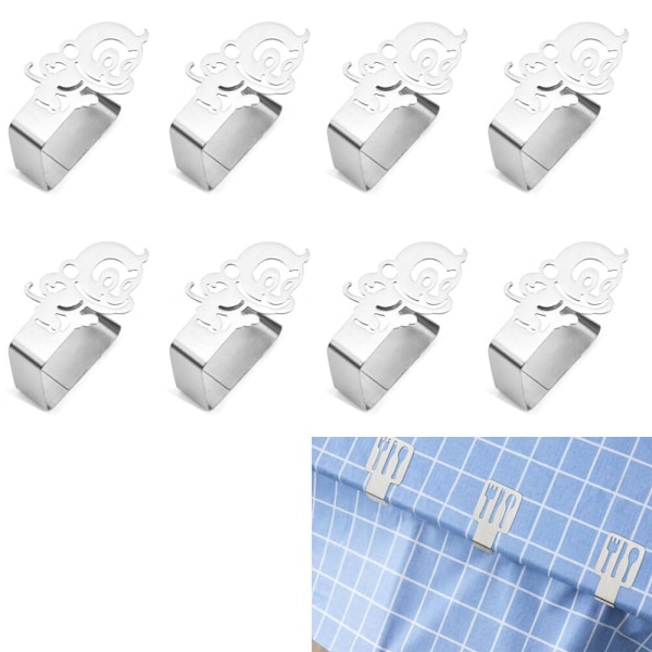 8PCS (Sølv Monkey) Duk Klips, Justerbar Duk Klips