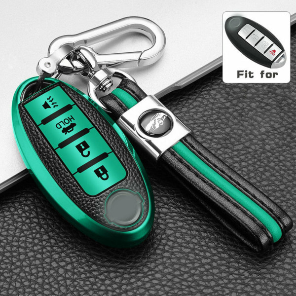 For 4-Button Remote Leather Protect Key Fob Case Cover Chian
