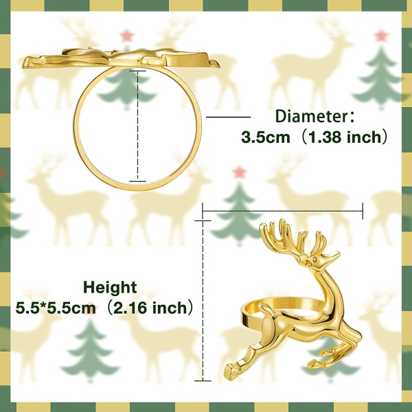 Jule-serviettringer - Gullfargede reinsdyr-serviettringer, sett med 6