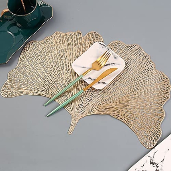 Ginkgo Biloba -lehden muotoinen ontto koristeellinen PVC-paikka-alusta (kulta