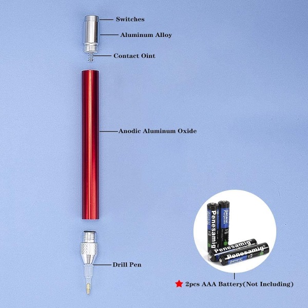 Rød DIY Diamond Painting Pen med lys, 5D Diamond Painting LED