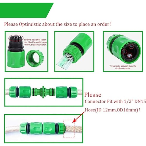 10 stk hageslange hurtigkoblinger sett (6 stk 1/2\" slange hurtigkobling, 2 stk dobbeltkobling, 2 stk kranenese kobling)