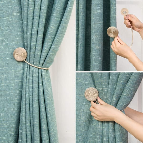 Beige sæt med 2 magnetiske gardinholdere, håndvævede