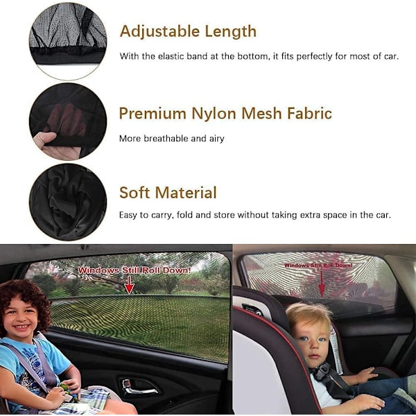 Baby Car Solskydd 2 st Bilfönsterstrumpa för Bakre Glasögon, Blockera