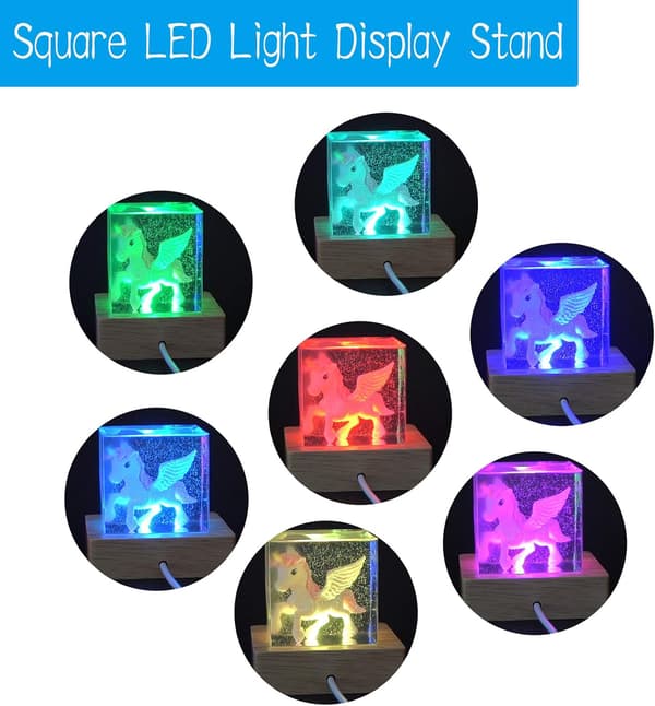 2 stk. LED-lysdisplaybase, 7 farvede firkantede træbelyste