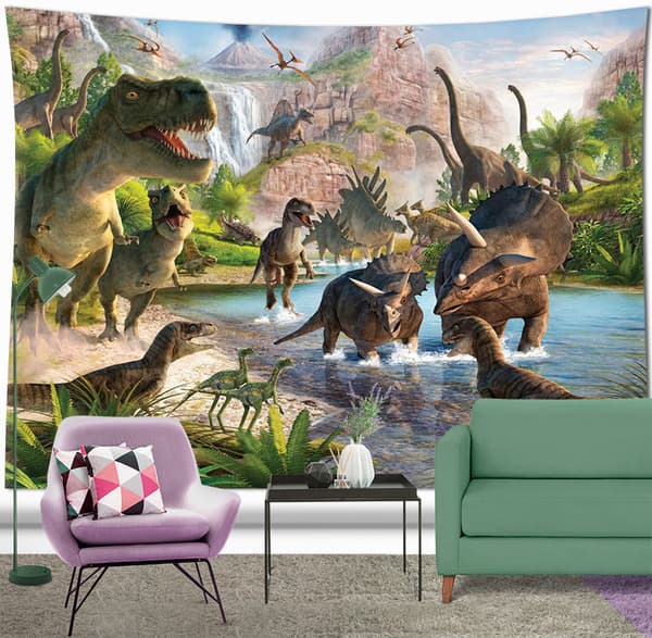 Dinosaur Group Room dekorative vægtæppe – 200 x 150 cm bred