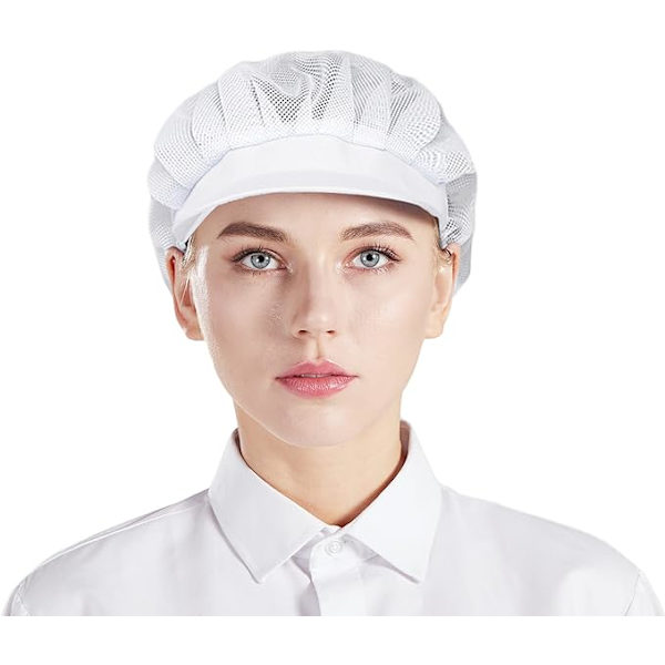 3-pak mesh kokkehatte - Hvide, unisex køkkenhatte med mesh, W