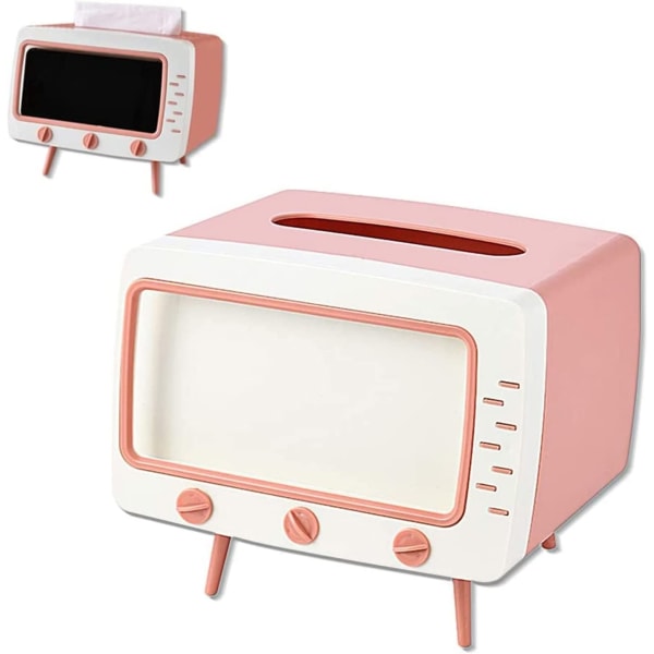 Tissue Box Cover Pink (7.28*5.70*6.29 inch) Retro TV Phone Holde