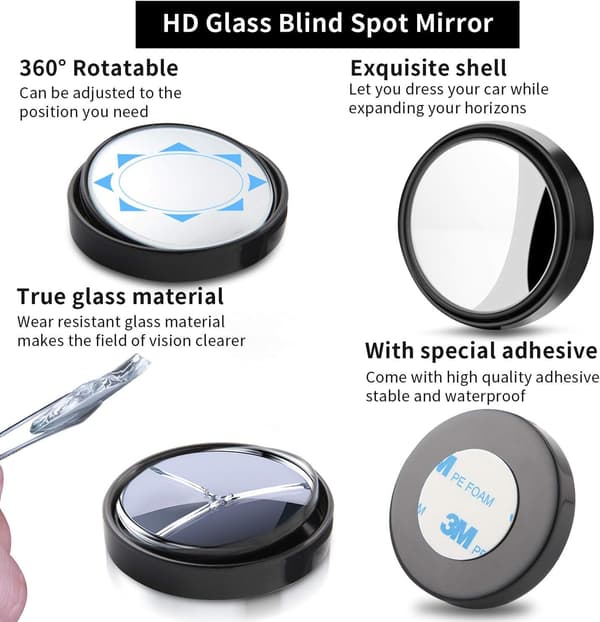 2 stk (Sort) Bil Blind Spot Spejl Rammeløs Rund Blind Spot Mi