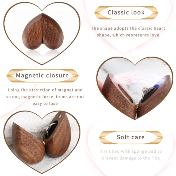 Sydämenmuotoinen pähkinäsormuslaatikkotyyny häihin, kihloihin, äiti
