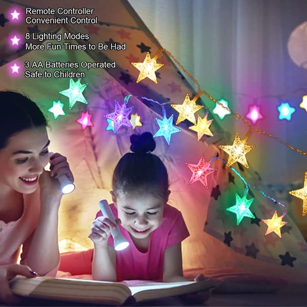 25Ft 50LEDs Batteridrevne Stjernelys, 8 Moduser Varm Hvit