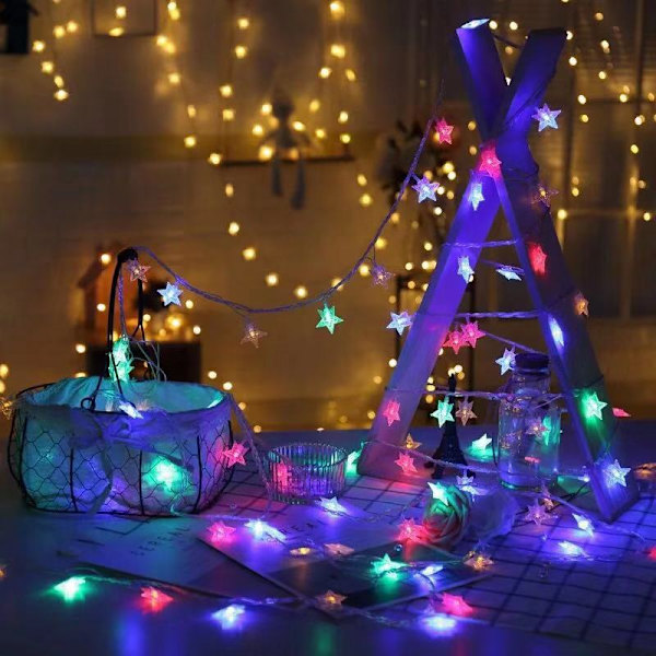 25Ft 50LEDs Batteridrevne Stjernelys, 8 Moduser Varm Hvit