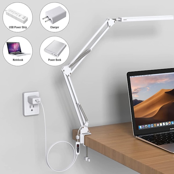 Valkoinen LED-pöytävalaisin - Tehokas LED-pöytävalaisin pidikkeellä - Eye Pro