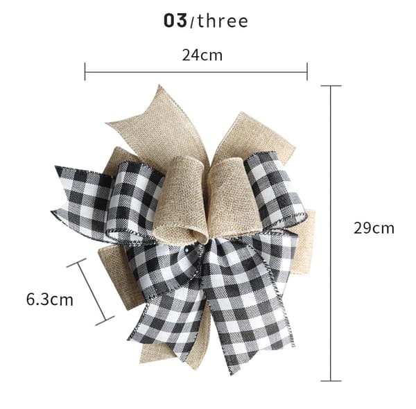 4 stk. Sort/hvid ternet hessian sløjfer 9,5 x 11,4 tommer store B