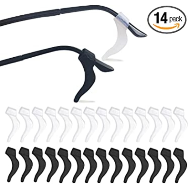 14 Pairs(7 Pairs Black, 7 Pairs Transparent) Glasses Anti-slip S