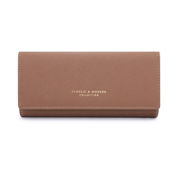 Brun Dam Lång Plånbok Mjukt Läder Bifold Clutch Dragkedja Plånbok Stor Kapacitet Sedelklämma Korthållare