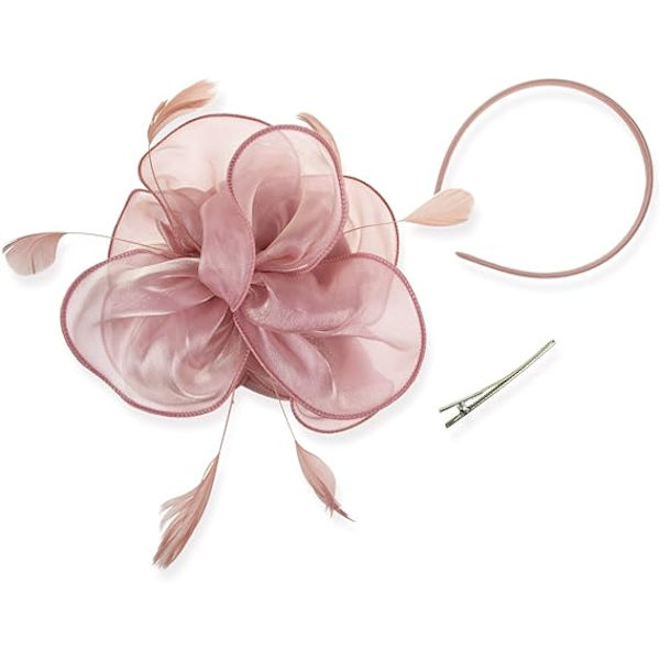 Maskotthatt för kvinnor, blommigt nät, fjäder, bröllop, damdag, pannband