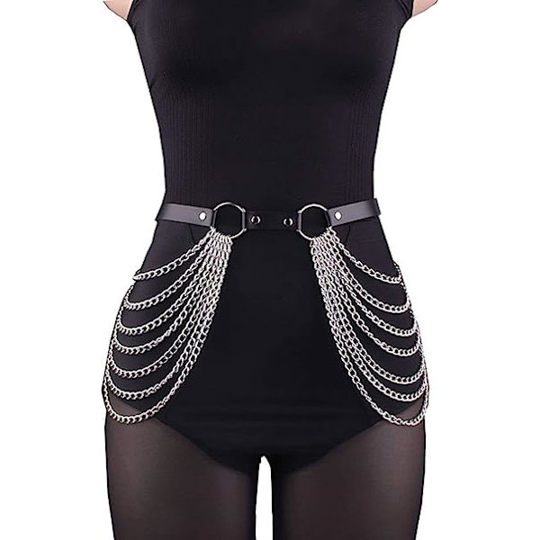 Svart skinn body chain midjekjeder sommer strandbleier magebelter