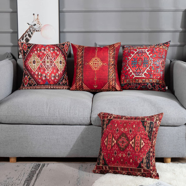 4-osainen set Vintage punainen kukka turkkilainen persialainen matto pellavatyyny