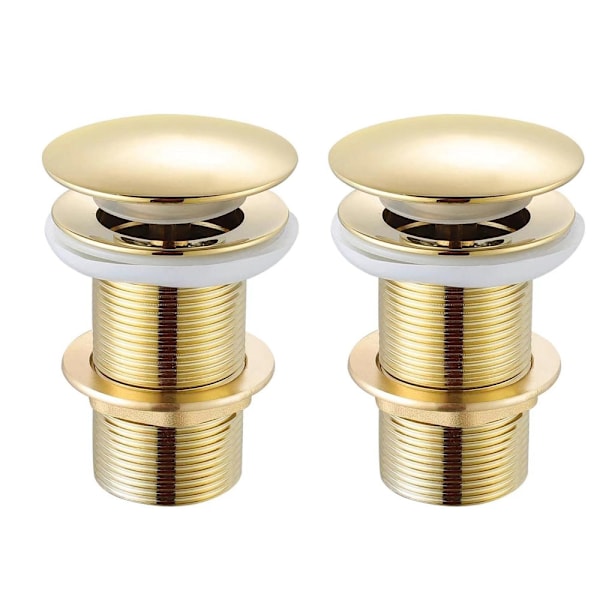 2pc Basin Waste with Overflow Hole, Slotted Spring Stopper, Brass, Chrome Gold