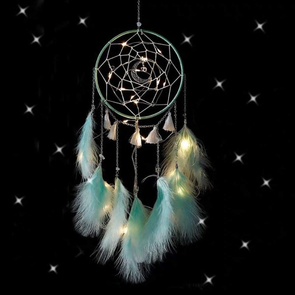 White Moonlight Wrap Light - Dreamcatcher with Feathers Decorati