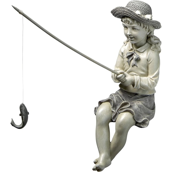 Stor fiskerkone fangst fisker statue for hage, Polyres