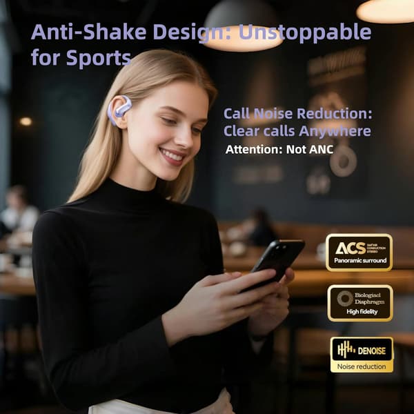 Bluetooth 5.3 sportshodetelefoner, 144 språkoversettelse (lilla)