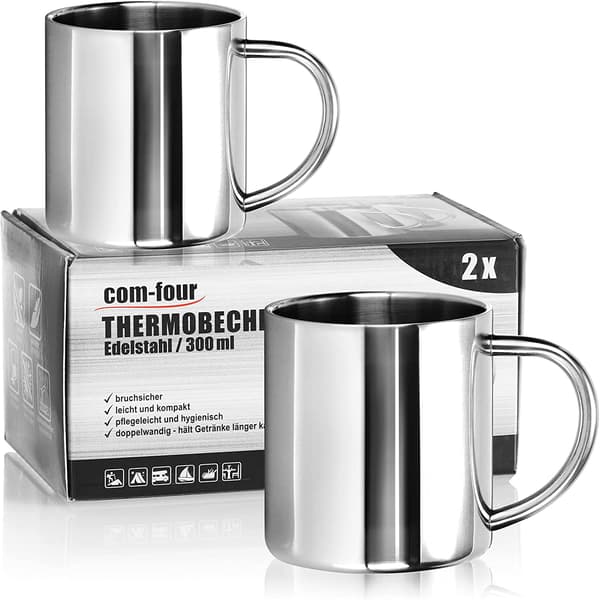 2x rostfria termosmuggar - 300 ml per mugg - dubbelväggig i