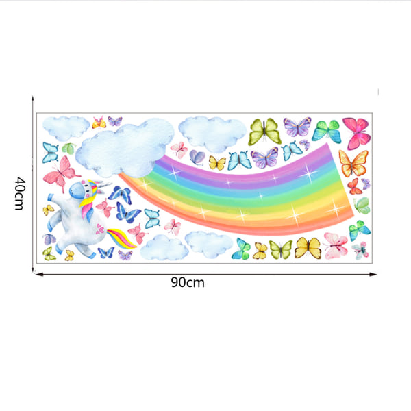Rainbow Unicorn Veggdekor Veggklistremerke Sommerfugler Cloud Star