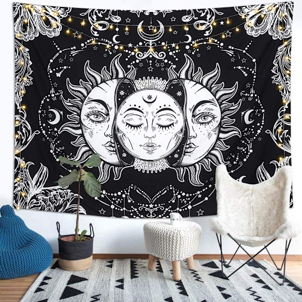 Aurinko ja kuu -tarot-seinävaate, psykedeelinen musta taivaallinen teippi